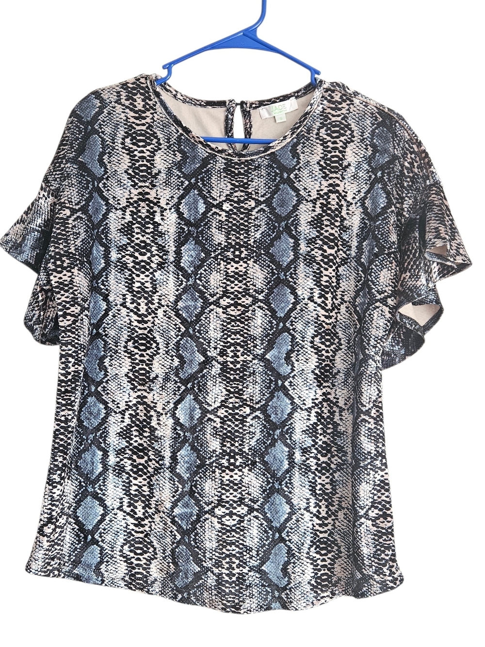 Jade Melody Tam  Blue and Black Snake Print Short Sleeve Blouse Size S